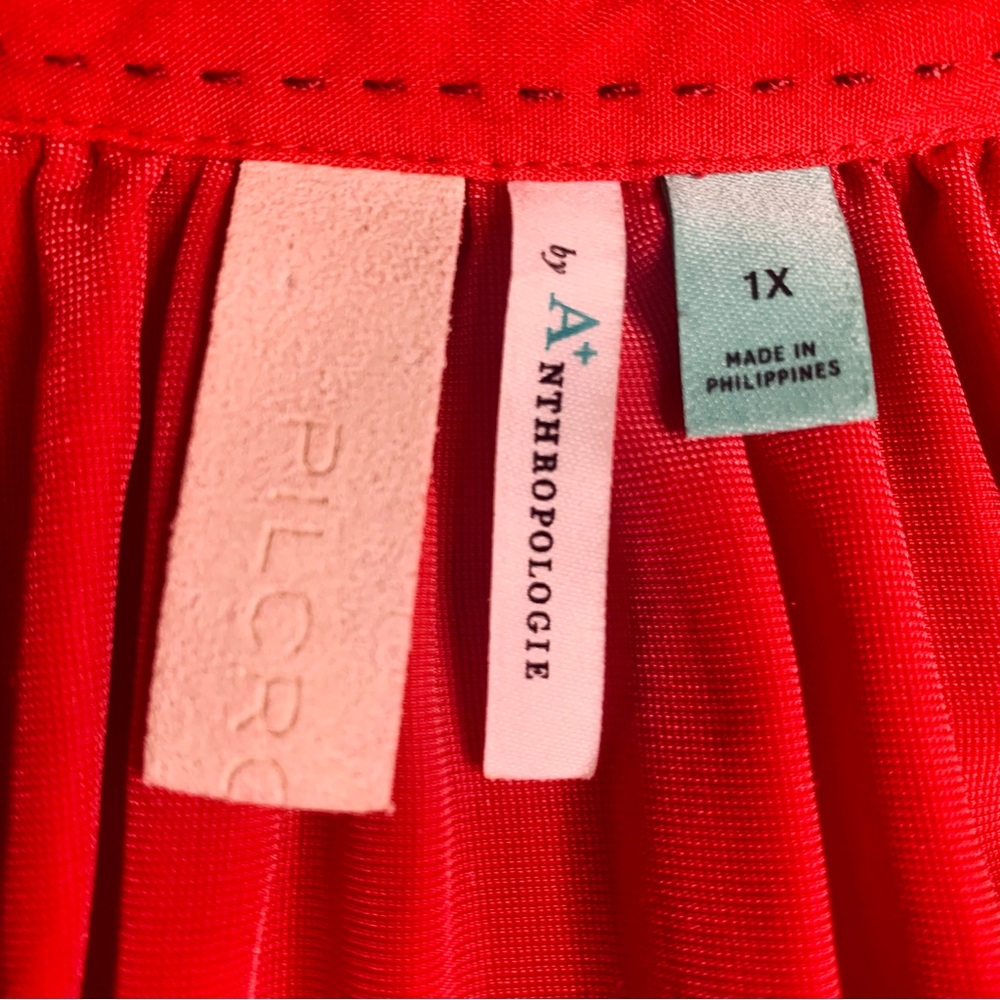 Anthropologie Pilcro Velvet Femme Button Down Shirt in Cherry Red EUC Size 1X - Picture 8 of 15